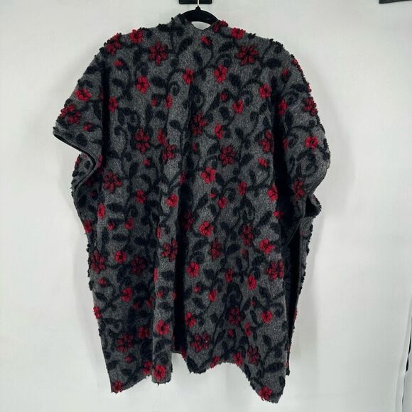 Jperico Women's Floral Wool Blend Cardigan Poncho Sweater Gray Red One Size - Picture 8 of 8